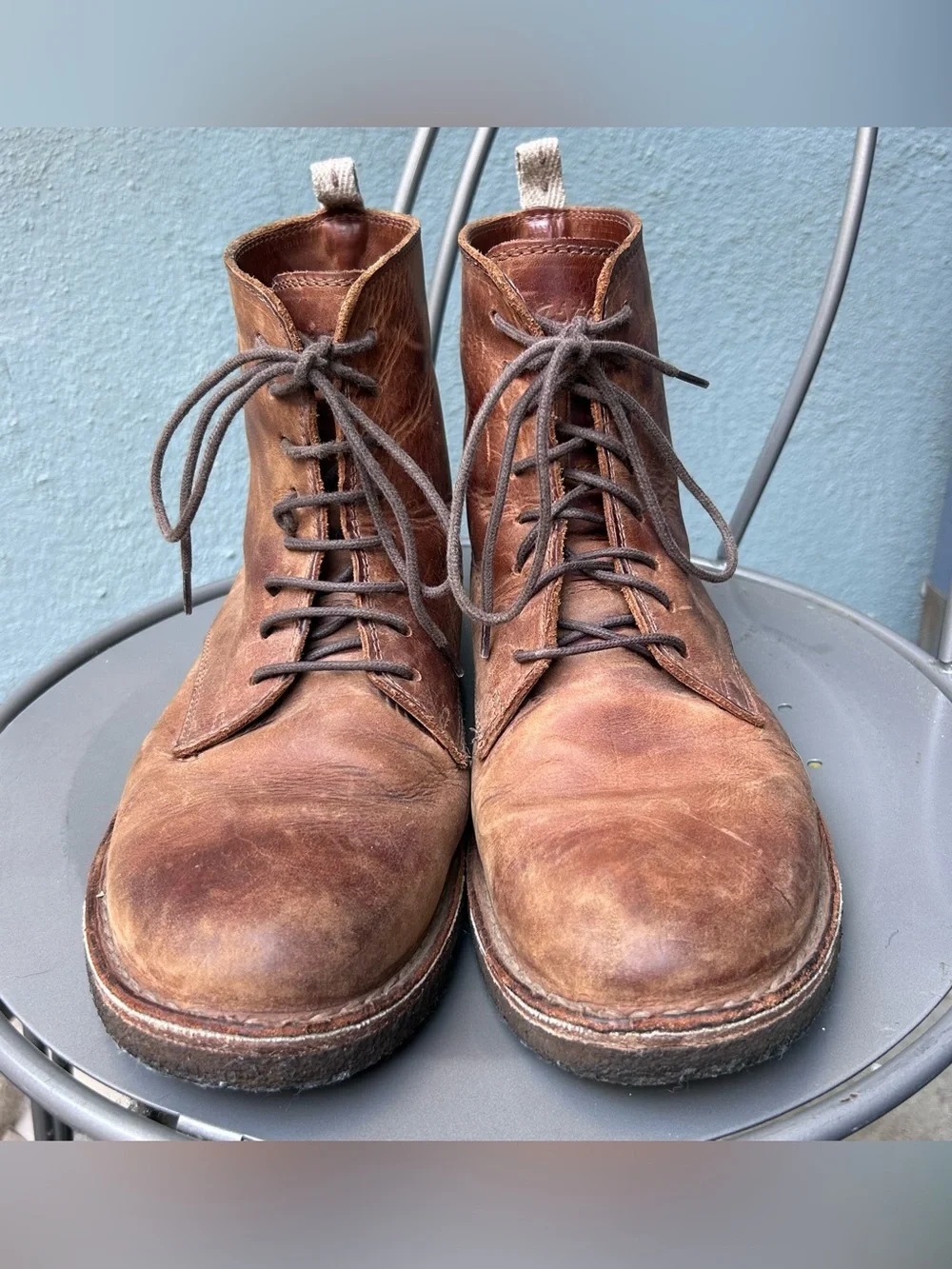 Men’s Distressed Genuine Leather Lace Up Boots EU 42 Brown Heritage Workwear